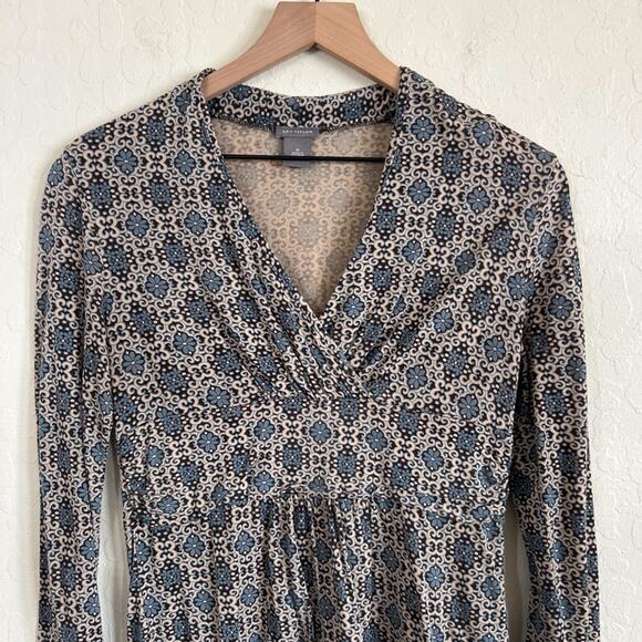 Vintage Y2K Ann Taylor Stretch Jersey Knit Long Sleeve Babydoll Top Medium Brown - Picture 2 of 5